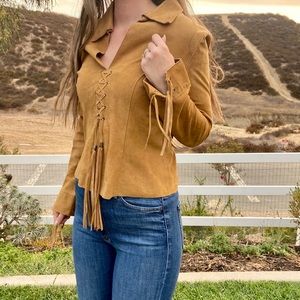 Vintage Paolo Santini 100% Suede Leather Lace Up Bohemian Long Sleeve Top